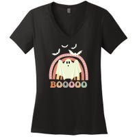 Funny Halloween Cute Ghost Retro Rainbow Spooky Women's V-Neck T-Shirt