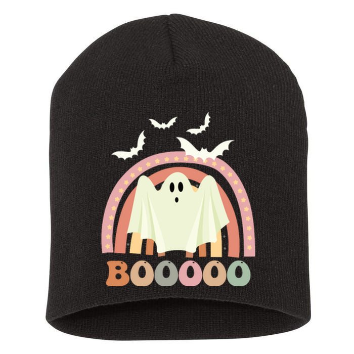 Funny Halloween Cute Ghost Retro Rainbow Spooky Short Acrylic Beanie