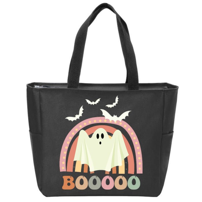 Funny Halloween Cute Ghost Retro Rainbow Spooky Zip Tote Bag