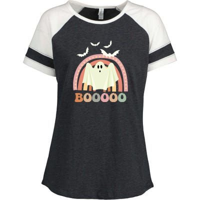 Funny Halloween Cute Ghost Retro Rainbow Spooky Enza Ladies Jersey Colorblock Tee