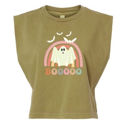 Funny Halloween Cute Ghost Retro Rainbow Spooky Garment-Dyed Women's Muscle Tee