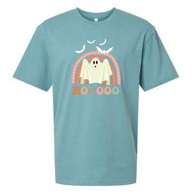 Funny Halloween Cute Ghost Retro Rainbow Spooky Sueded Cloud Jersey T-Shirt