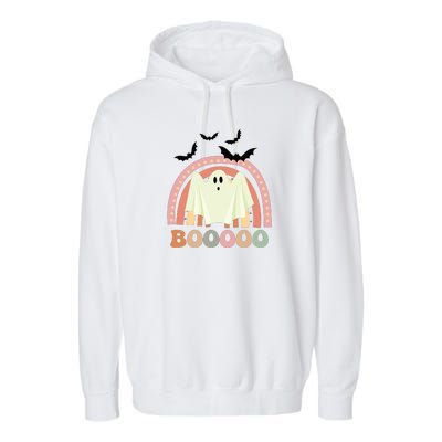 Funny Halloween Cute Ghost Retro Rainbow Spooky Garment-Dyed Fleece Hoodie