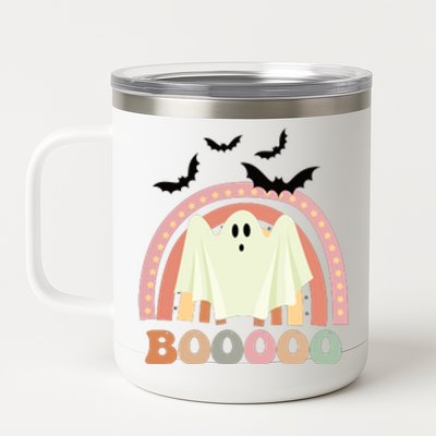 Funny Halloween Cute Ghost Retro Rainbow Spooky 12 oz Stainless Steel Tumbler Cup