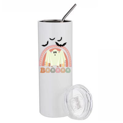 Funny Halloween Cute Ghost Retro Rainbow Spooky Stainless Steel Tumbler