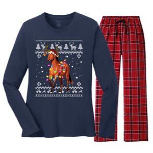 Funny Horse Christmas Gift For Lovers Women's Long Sleeve Flannel Pajama Set 