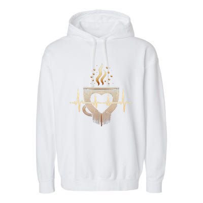 Funny Heartbeat Coffee Coffee Cup Frequency Garment-Dyed Fleece Hoodie