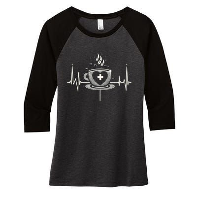 Funny Heartbeat Coffee Coffee Cup Frequency Women's Tri-Blend 3/4-Sleeve Raglan Shirt