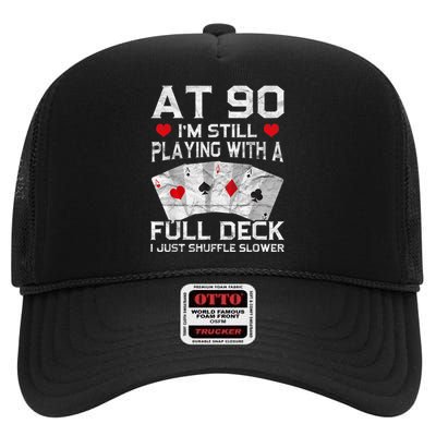 Full House Card Hand 90th Birthday 90 Year Old Cards Gift High Crown Mesh Back Trucker Hat