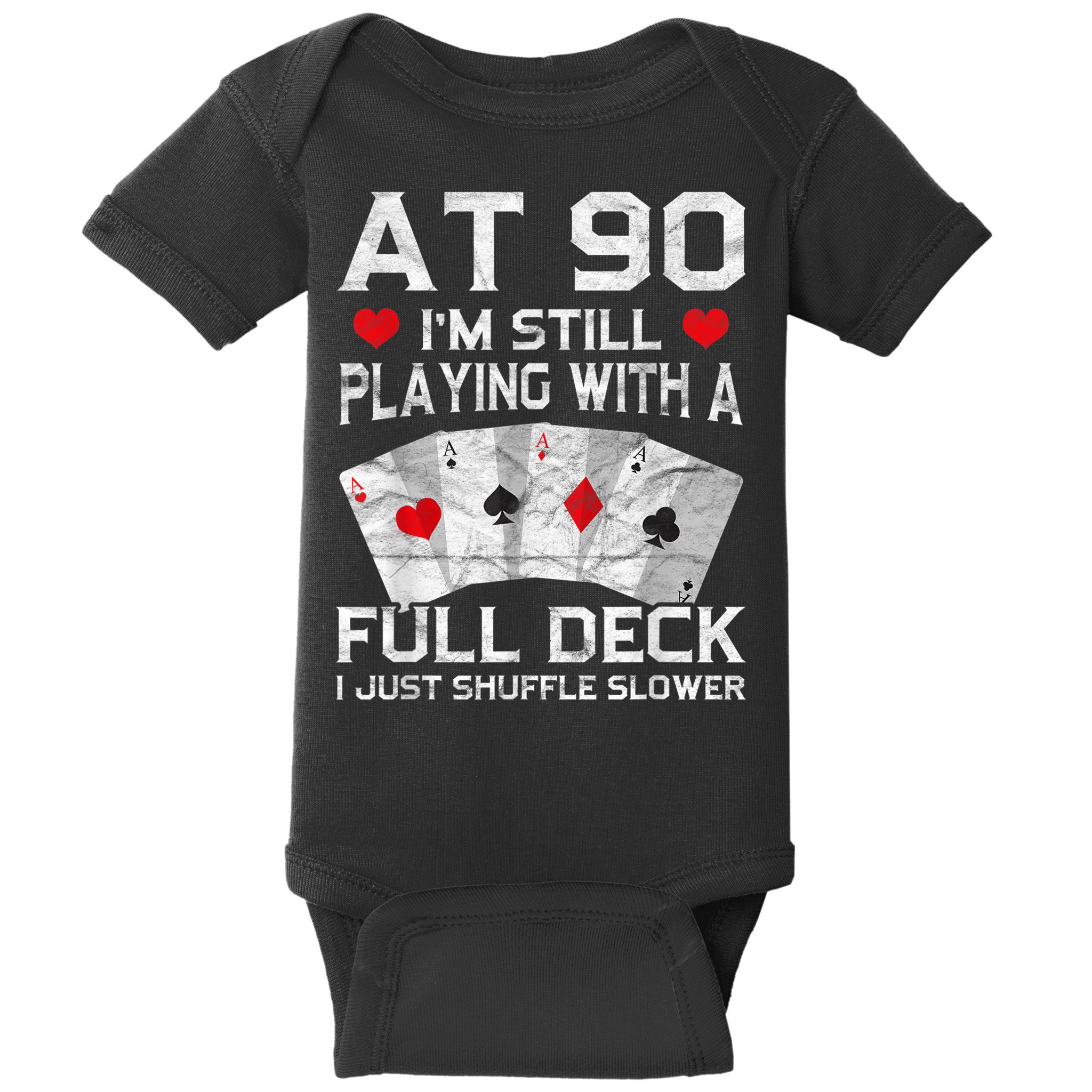 Full House Card Hand 90th Birthday 90 Year Old Cards Gift Baby Bodysuit