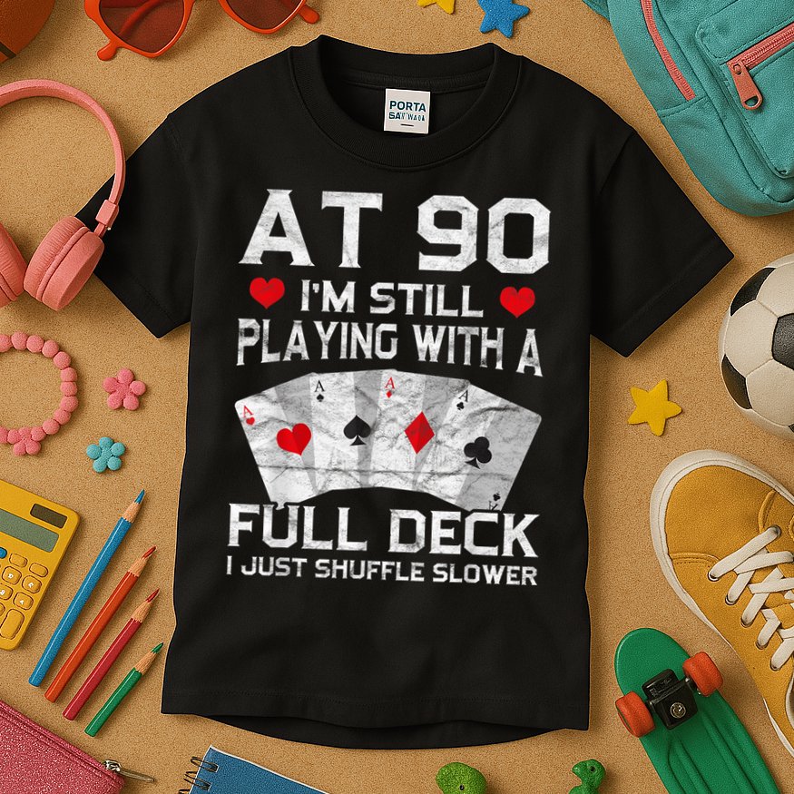 Full House Card Hand 90th Birthday 90 Year Old Cards Gift Kids T-Shirt