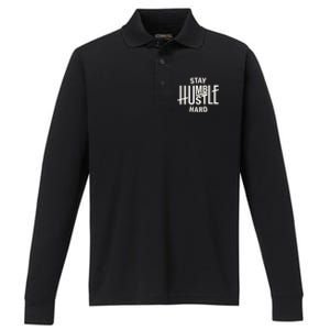 Funny Hustle Design For Men And Women Cool Humble Family Performance Long Sleeve Polo