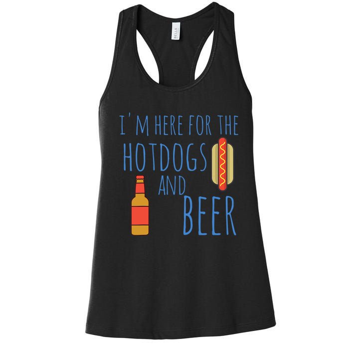 Funny Hot Dog I'm Here for the Hotdogs and Beer Women's Racerback Tank