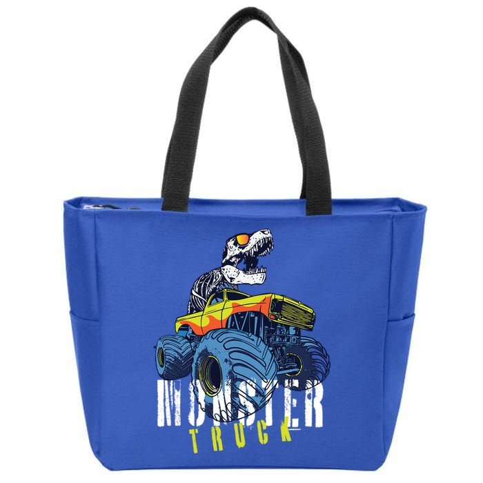 Funny Halloween Dinosaur Skeleton Monster Truck Gift Zip Tote Bag