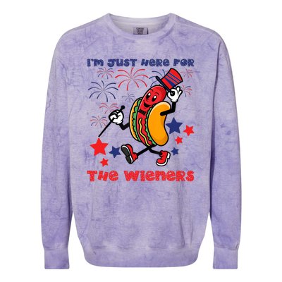 Funny Hot Dog Im Just Here For The Wieners 4Th Of July Colorblast Crewneck Sweatshirt