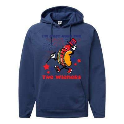 Funny Hot Dog Im Just Here For The Wieners 4Th Of July Performance Fleece Hoodie