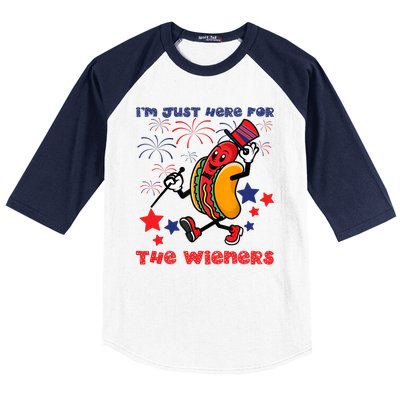 Funny Hot Dog Im Just Here For The Wieners 4Th Of July Baseball Sleeve Shirt