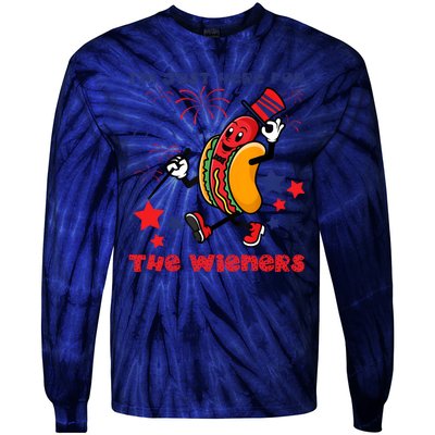 Funny Hot Dog Im Just Here For The Wieners 4Th Of July Tie-Dye Long Sleeve Shirt