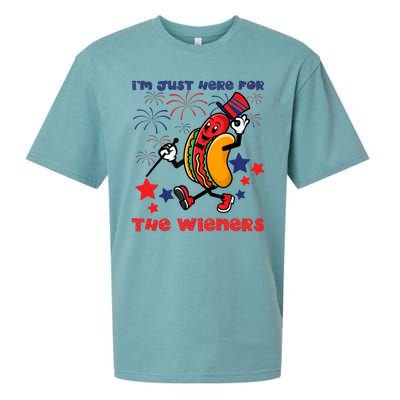 Funny Hot Dog Im Just Here For The Wieners 4Th Of July Sueded Cloud Jersey T-Shirt