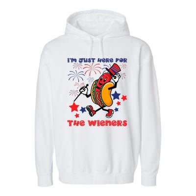 Funny Hot Dog Im Just Here For The Wieners 4Th Of July Garment-Dyed Fleece Hoodie