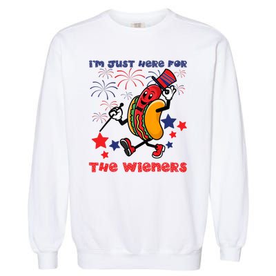 Funny Hot Dog Im Just Here For The Wieners 4Th Of July Garment-Dyed Sweatshirt