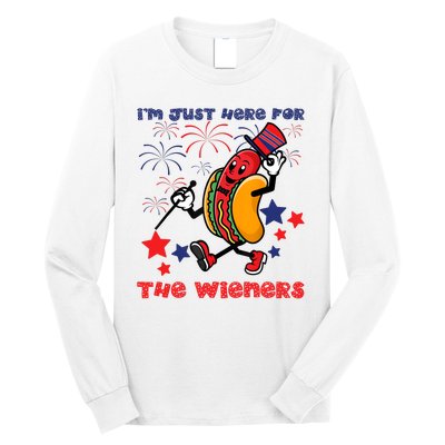 Funny Hot Dog Im Just Here For The Wieners 4Th Of July Long Sleeve Shirt