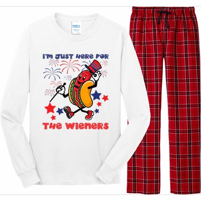 Funny Hot Dog Im Just Here For The Wieners 4Th Of July Long Sleeve Pajama Set