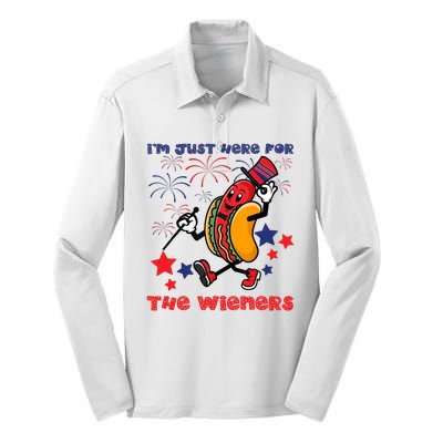 Funny Hot Dog Im Just Here For The Wieners 4Th Of July Silk Touch Performance Long Sleeve Polo