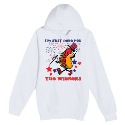 Funny Hot Dog Im Just Here For The Wieners 4Th Of July Premium Pullover Hoodie