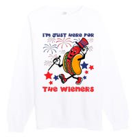 Funny Hot Dog Im Just Here For The Wieners 4Th Of July Premium Crewneck Sweatshirt