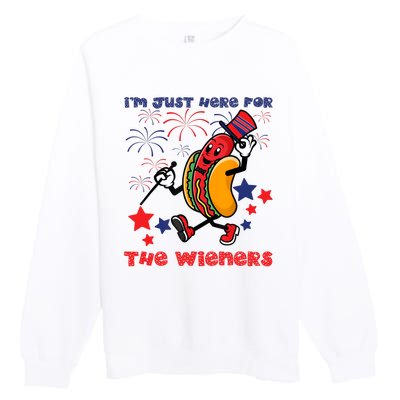 Funny Hot Dog Im Just Here For The Wieners 4Th Of July Premium Crewneck Sweatshirt