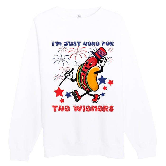 Funny Hot Dog Im Just Here For The Wieners 4Th Of July Premium Crewneck Sweatshirt