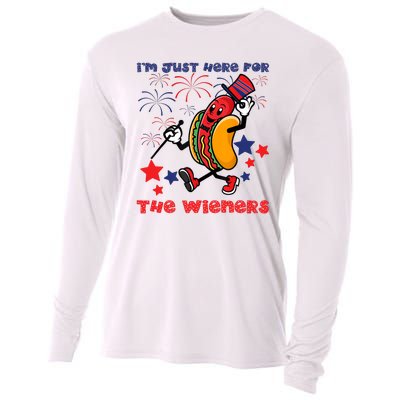 Funny Hot Dog Im Just Here For The Wieners 4Th Of July Cooling Performance Long Sleeve Crew