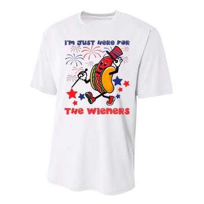 Funny Hot Dog Im Just Here For The Wieners 4Th Of July Performance Sprint T-Shirt