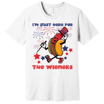 Funny Hot Dog Im Just Here For The Wieners 4Th Of July Premium T-Shirt