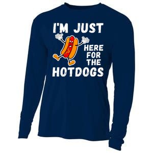 Funny Hot Dog Lover Hotdog Im Just Here For The Hot Dogs Funny Hotdog Cooling Performance Long Sleeve Crew