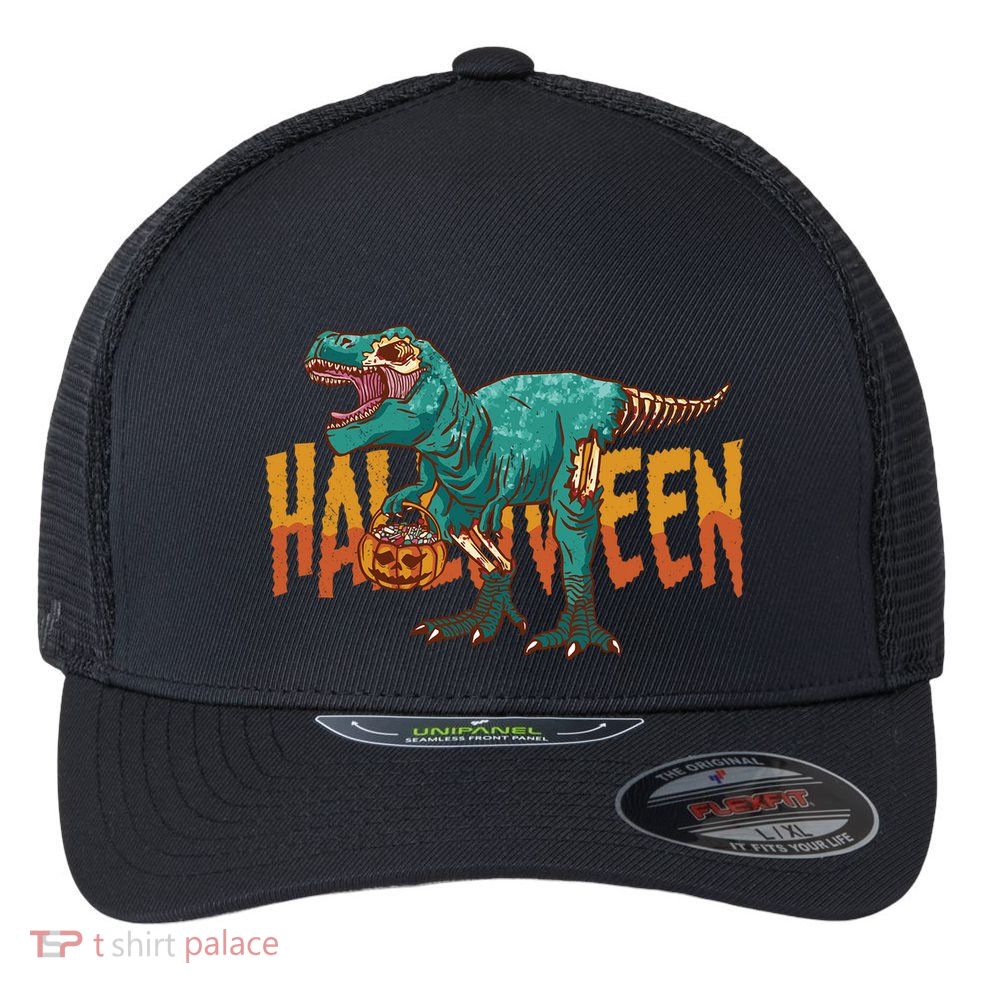Funny Halloween Dinosaur Zombie T Rex Trick Rawr Treat Gift Flexfit Unipanel Trucker Cap