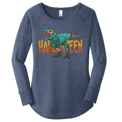 Funny Halloween Dinosaur Zombie T Rex Trick Rawr Treat Gift Women's Perfect Tri Tunic Long Sleeve Shirt