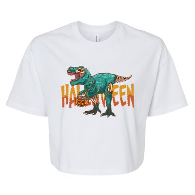 Funny Halloween Dinosaur Zombie T Rex Trick Rawr Treat Gift Bella+Canvas Jersey Crop Tee