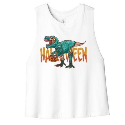 Funny Halloween Dinosaur Zombie T Rex Trick Rawr Treat Gift Women's Racerback Cropped Tank