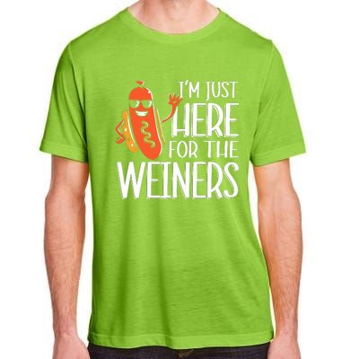 Funny Hot Dog Im Just Here For The Wieners Sausage Adult ChromaSoft Performance T-Shirt