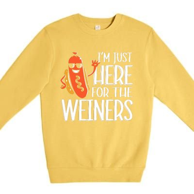 Funny Hot Dog Im Just Here For The Wieners Sausage Premium Crewneck Sweatshirt