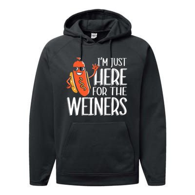 Funny Hot Dog Im Just Here For The Wieners Sausage Performance Fleece Hoodie