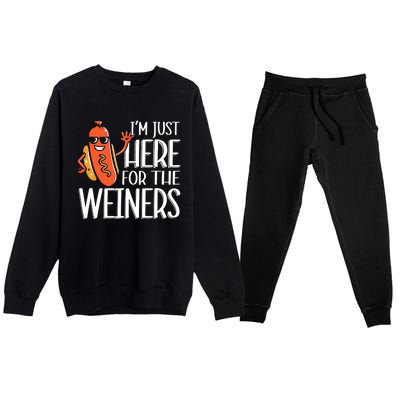 Funny Hot Dog Im Just Here For The Wieners Sausage Premium Crewneck Sweatsuit Set