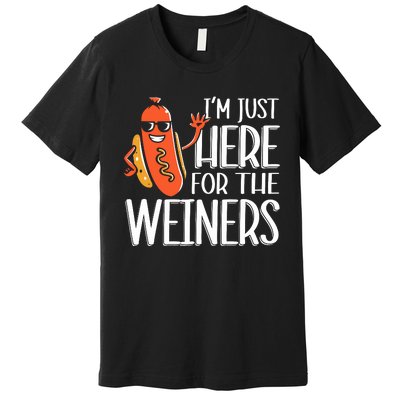 Funny Hot Dog Im Just Here For The Wieners Sausage Premium T-Shirt