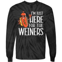 Funny Hot Dog Im Just Here For The Wieners Sausage Tie-Dye Long Sleeve Shirt