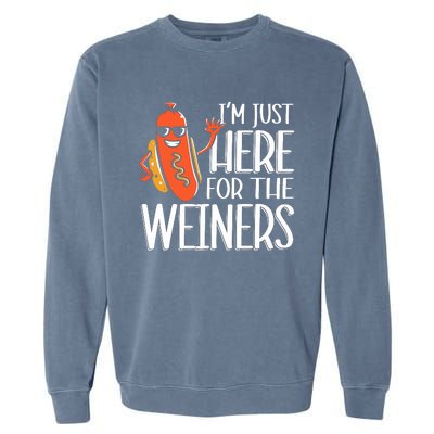 Funny Hot Dog Im Just Here For The Wieners Sausage Garment-Dyed Sweatshirt