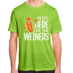 Funny Hot Dog Im Just Here For The Wieners Sausage Adult ChromaSoft Performance T-Shirt