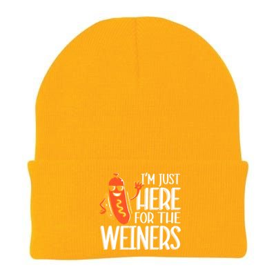 Funny Hot Dog Im Just Here For The Wieners Sausage Knit Cap Winter Beanie