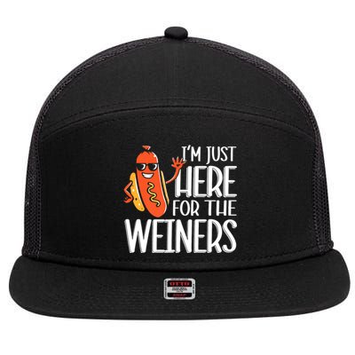 Funny Hot Dog Im Just Here For The Wieners Sausage 7 Panel Mesh Trucker Snapback Hat